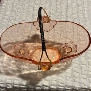 Elegant Floral Pink Glass Vintage Basket